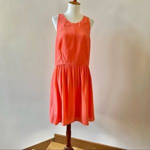 REBECCA TAYLOR 100% SILK DRESS SLEEVELESS LINED FLARED SKIRT ORANGE 12